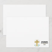 Gold Foil Cross met Green Laurels Religity Notitiekaartje (Voorkant / Achterkant)