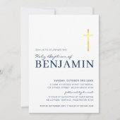GOLD FOIL CROSS modern baptisme met minimale blauw Kaart (Voorkant)