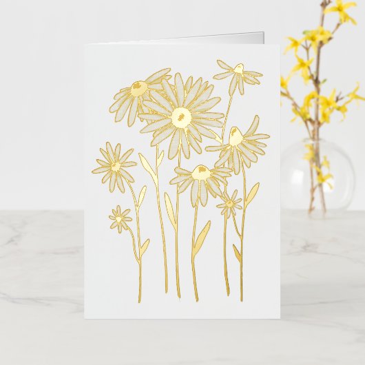 Gold Foil Daisies Cheerful Custom Text Folie Wenskaart (Gele Bloem)