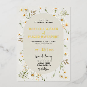 Gold foil daisy wilde bloemen bruiloft folie feestdagenkaart