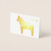 Gold Foil Dala Horse God Jul Wenskaart Folie Kaarten (Voorkant)