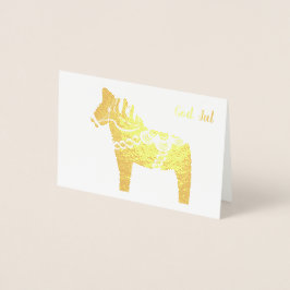 Gold Foil Dala Horse God Jul Wenskaart Folie Kaarten