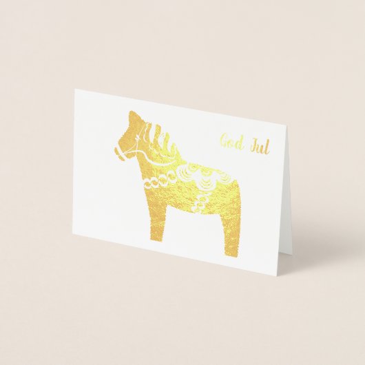 Gold Foil Dala Horse God Jul Wenskaart Folie Kaarten (Voorkant)