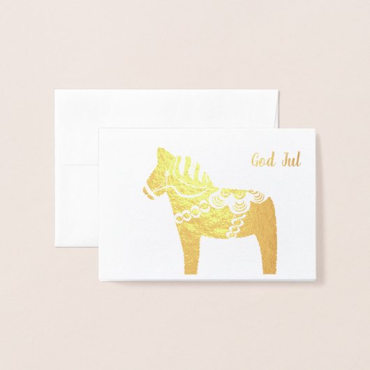 Gold Foil Dala Horse God Jul Wenskaart Folie Kaarten (Voorkant met envelop)