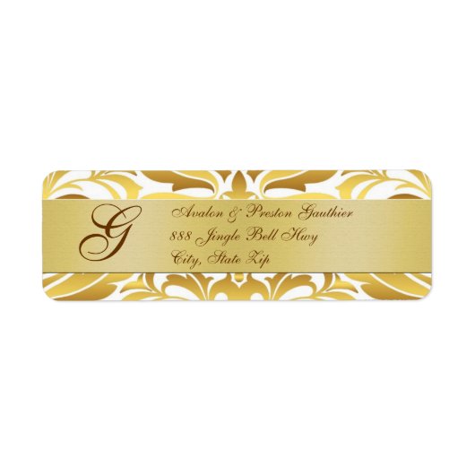 Gold Foil Damask Monogram New Years Adresetiket Etiket (Voorkant)