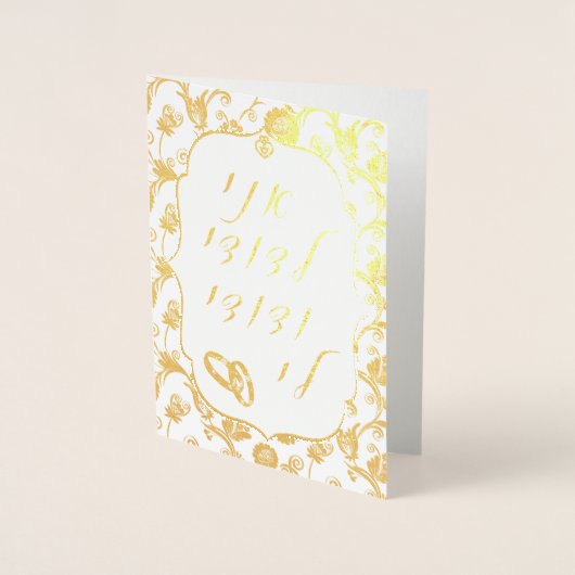 Gold Foil Damask op White Jewish Wedding Mazal Tov Folie Kaarten (Voorkant)