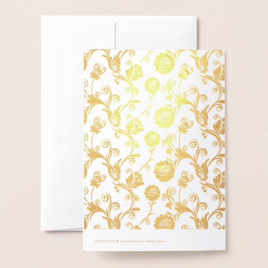Gold Foil Damask op White Jewish Wedding Mazal Tov Folie Kaarten (Met envelop)