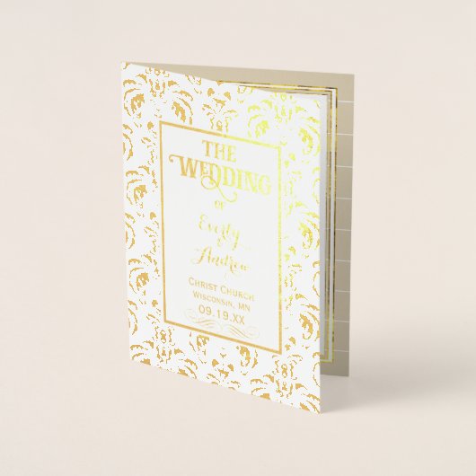 Gold Foil Damask WEDDING PROGRAMMA (Voorkant)
