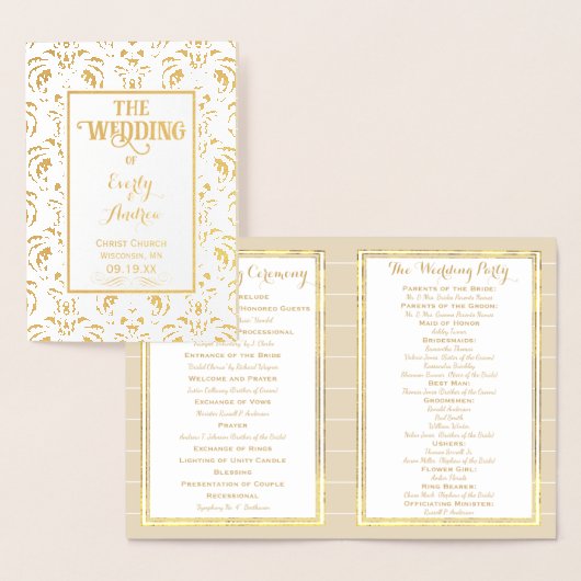 Gold Foil  Damask WEDDING PROGRAMMA (Display)