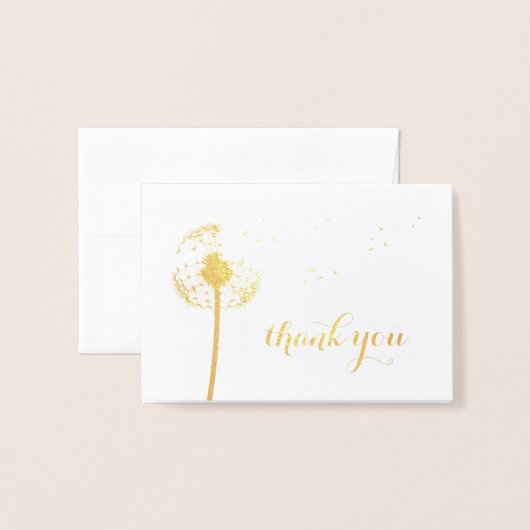 Gold Foil Dandelion Hartelijk dank Folie Kaarten (Voorkant met envelop)