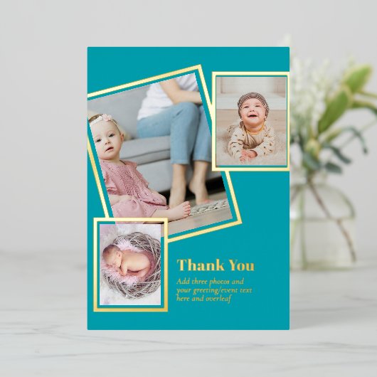 Gold Foil DANK U Foto Collage Modern QR CODE Folie Uitnodiging (Staand Voorkant)