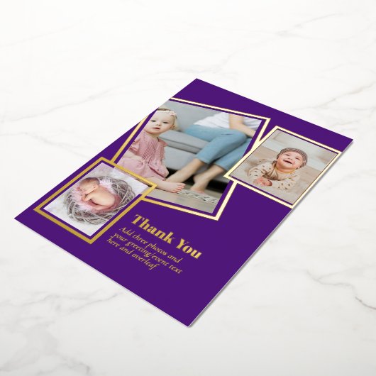 Gold Foil DANK U Foto Collage Modern QR CODE Folie Uitnodiging (Gedraaid)