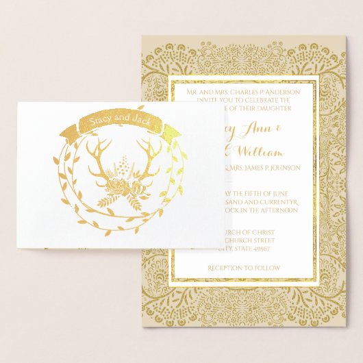 Gold Foil Deer Antler Wreath Wedding Invitations Folie Kaarten (Display)