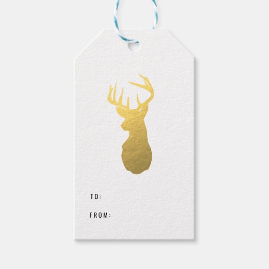 Gold Foil Deer Gift Labels | Kerstmis Cadeaulabel (Voorkant)