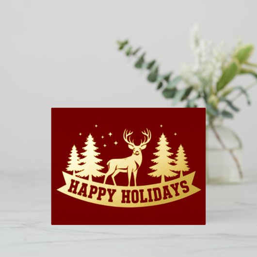 Gold Foil Deer Kerst Kaart (Staand Voorkant)