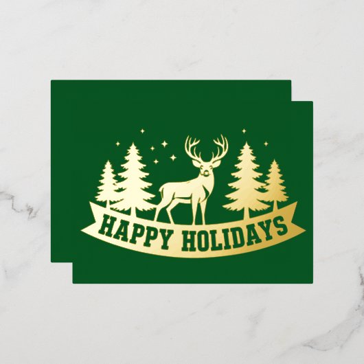 Gold Foil Deer Kerst Kaart (Voorkant / Achterkant)