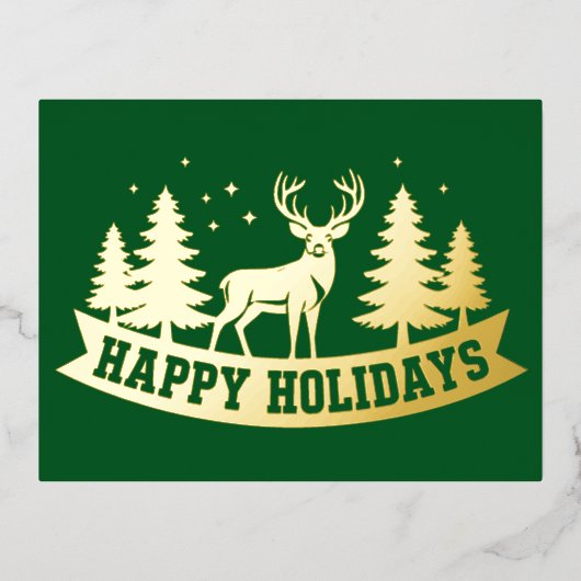 Gold Foil Deer Kerst Kaart (Voorkant)