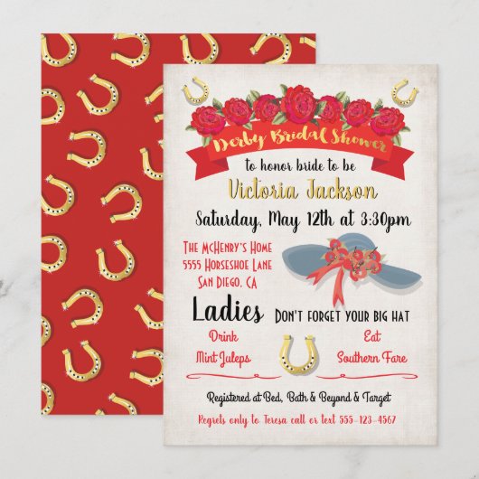 Gold Foil Derby Bridal Shower-uitvindingen Kaart (Voorkant / Achterkant)