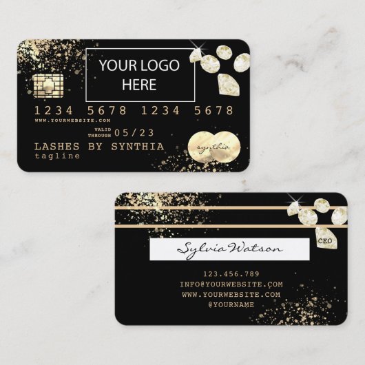 Gold Foil diamonds Credit Kaart voeg uw logo toe Visitekaartje (Voorkant / Achterkant)