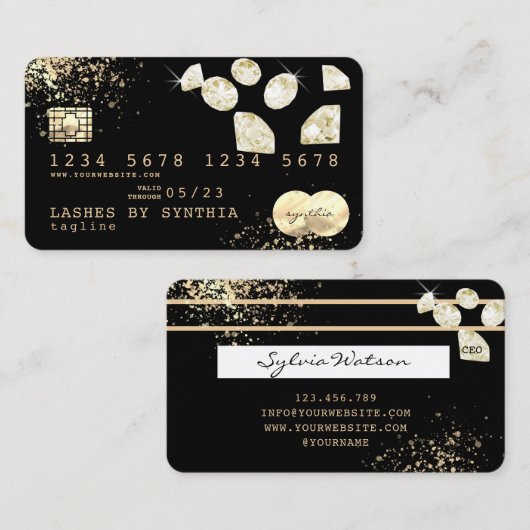 Gold Foil diamonds Credit Kaart voeg uw logo toe Visitekaartje (Voorkant / Achterkant)