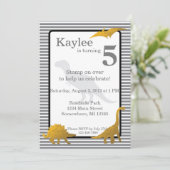 Gold Foil Dinosaur T-rex Birthday Invitation Kaart (Staand voorkant)
