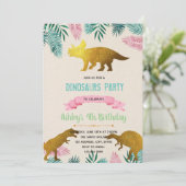 Gold foil dinosaurus thema uitnodiging (Staand voorkant)