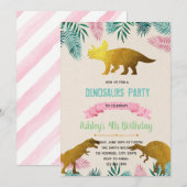 Gold foil dinosaurus thema uitnodiging (Voorkant / Achterkant)