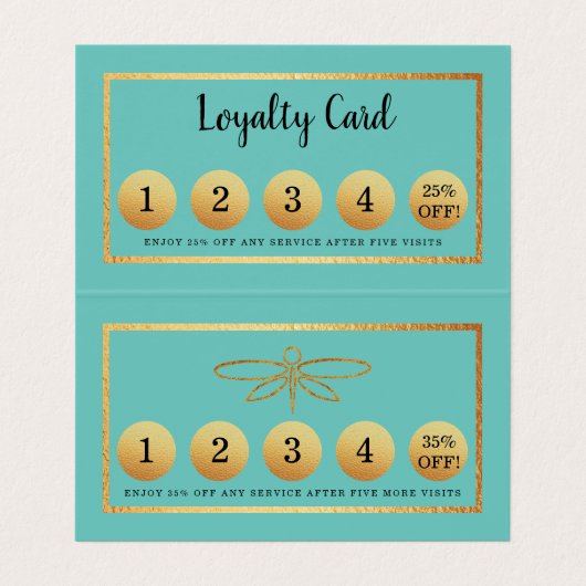 Gold Foil Dragonfly - Double Loyalty Visitekaartje (Binnenkant ongevouwen)