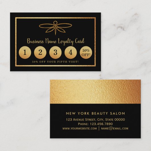 Gold Foil Dragonfly - Loyalty Kaart (Voorkant / Achterkant)