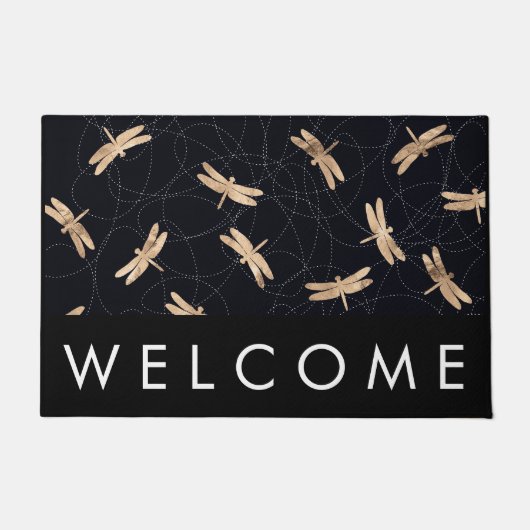 Gold Foil Dragonfly Print Welcome Mat (Voorkant)