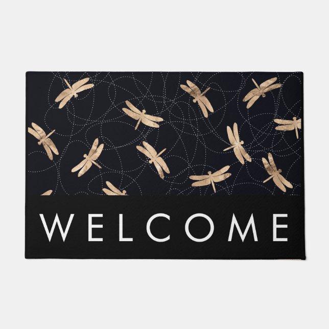 Gold Foil Dragonfly Print Welcome Mat (Voorkant)