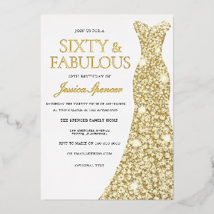 Gold Foil Dress Golden drukte 60e verjaardag Folie Uitnodiging