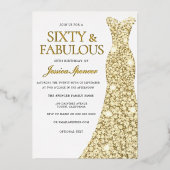 Gold Foil Dress Golden drukte 60e verjaardag Folie Uitnodiging (Voorkant)