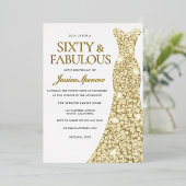 Gold Foil Dress Golden drukte 60e verjaardag Folie Uitnodiging (Staand Voorkant)