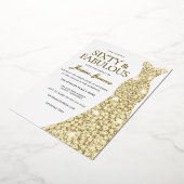 Gold Foil Dress Golden drukte 60e verjaardag Folie Uitnodiging (Gedraaid)