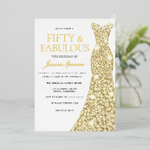 Gold Foil Dress Golden Ppress 50e verjaardag Folie Uitnodiging