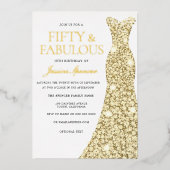 Gold Foil Dress Golden Ppress 50e verjaardag Folie Uitnodiging (Voorkant)