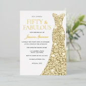 Gold Foil Dress Golden Ppress 50e verjaardag Folie Uitnodiging (Staand Voorkant)