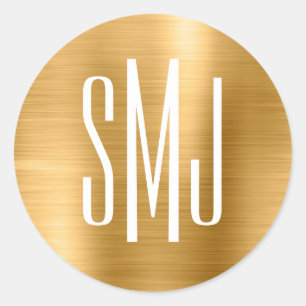 Gold Foil DrieletterMonogram Ronde Sticker