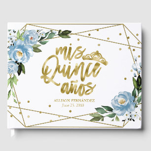 Gold Foil Dusty Blue Floral Quinceanera Party Gastenboek