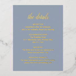 Gold Foil Dusty Blue Weddenschap Enclosure Card Folie Uitnodiging Briefkaart