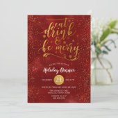 Gold Foil Eat Drink & BE Merry Red Kerstparty Kaart (Staand voorkant)