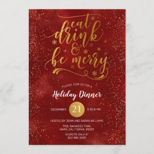 Gold Foil Eat Drink & BE Merry Red Kerstparty Kaart