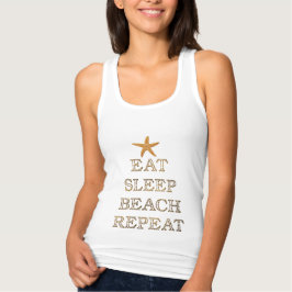 Gold Foil EAT SLEEP BEACH REPEAT Typografie Tanktop