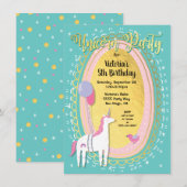 Gold Foil Eenhoorn Verjaardagsfeestje Uitnodiginge Kaart (Voorkant / Achterkant)