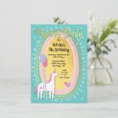 Gold Foil Eenhoorn Verjaardagsfeestje Uitnodiginge Kaart (Staand voorkant)