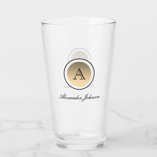 Gold Foil Eenvoudig Initiaal Monogram Bier Glas (Voorkant)