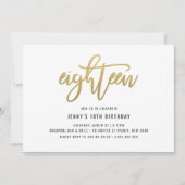 Gold Foil-effect 18th Birthday Invitation Kaart (Voorkant)