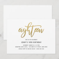 Gold Foil-effect 18th Birthday Invitation