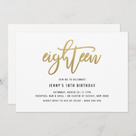 Gold Foil-effect 18th Birthday Invitation Kaart
